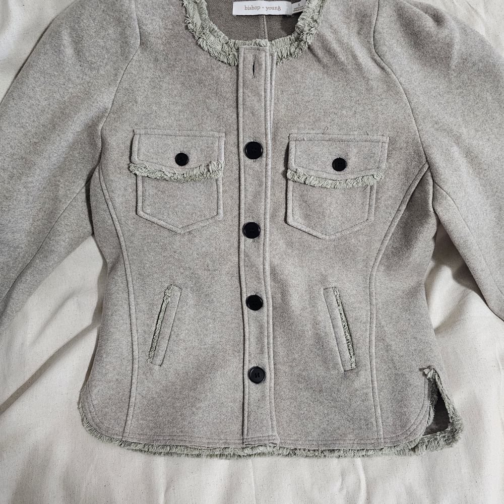 bishop + young Light Grey Fringe-Trim Blazer Jacket